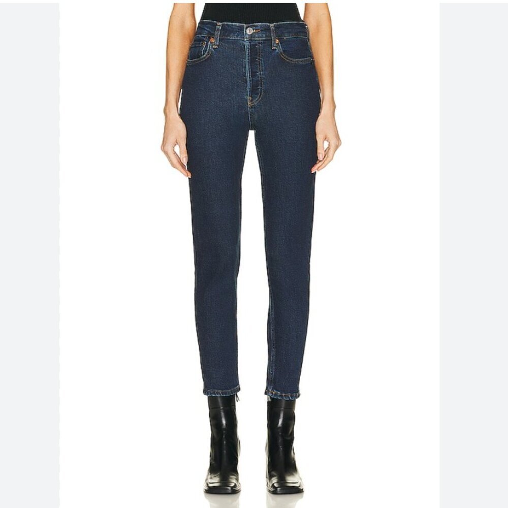 Re/Done Comfort Stretch 90s High Rise Ankle Crop Dark Rinse Jeans